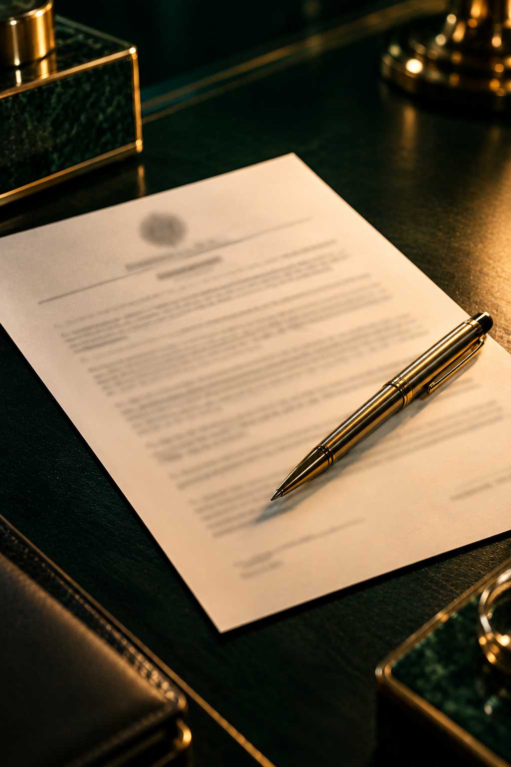 Mão com caneta sobre documento em mesa de trabalho